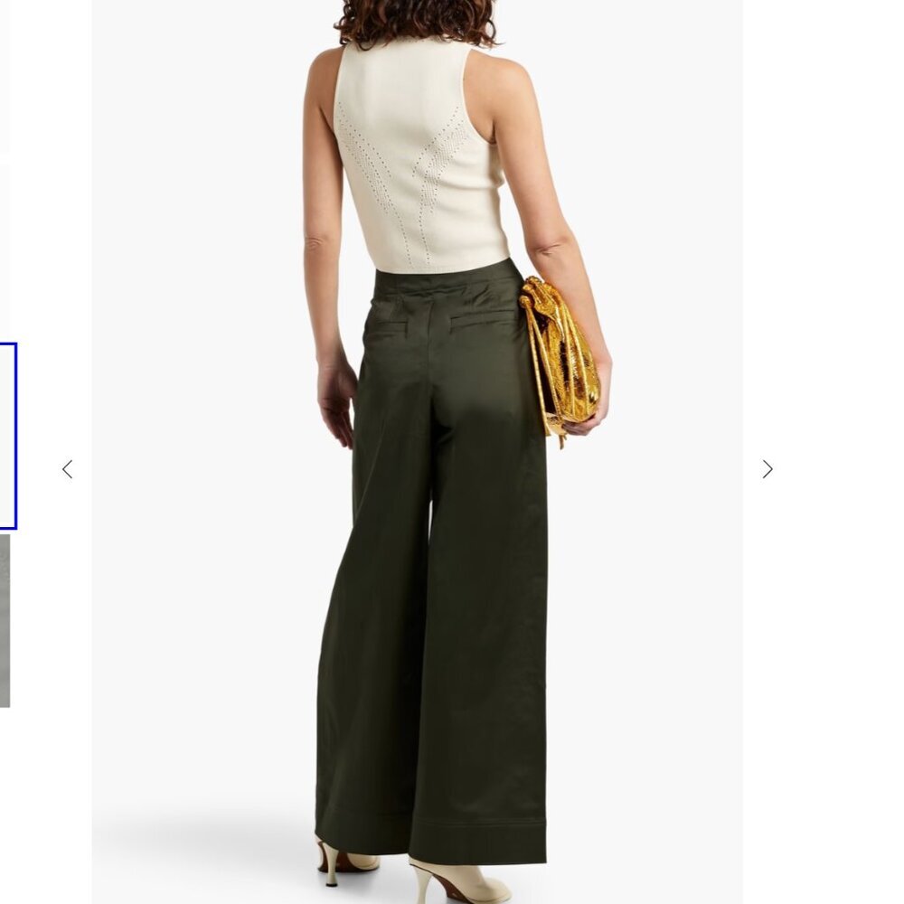 A.L.C. Bennett Wide Leg Pleated Sateen Trouser Style Baggy Relaxed Pant Mossy 0 - Picture 11 of 13